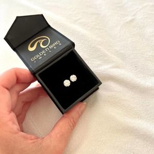 Cubic Zirconia Stud Earrings, 14k Gold, 8mm